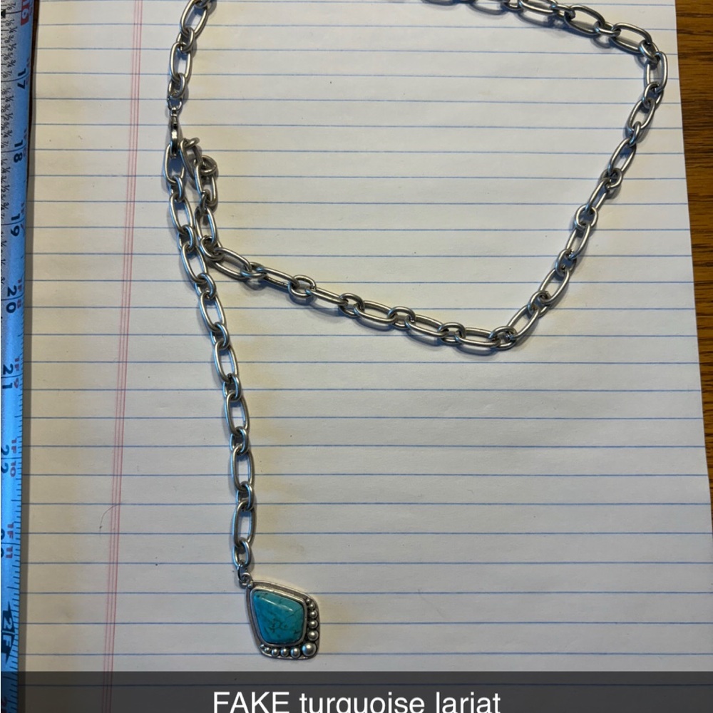 Silver Chain Necklace with Turquoise Pendant